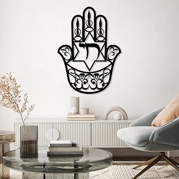 Hamsa Metal Wall Decor, Hamsa Wall Art, Hamsa Hand Metal Wall Decor, Sacred Geometry Wall Art, Yoga Wall Art, Zen Art Wall Decor, Metal Wall Decor Spiritual, Wall Decor for Bedroom Black, 30x41in|77x105cm