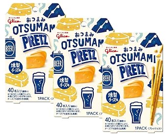 Glico "OTSUMAMI Pretz" Appetizer Pretzel Smoked Cheese Flavor x 3 with MAIKO Sticker Pio big bazar