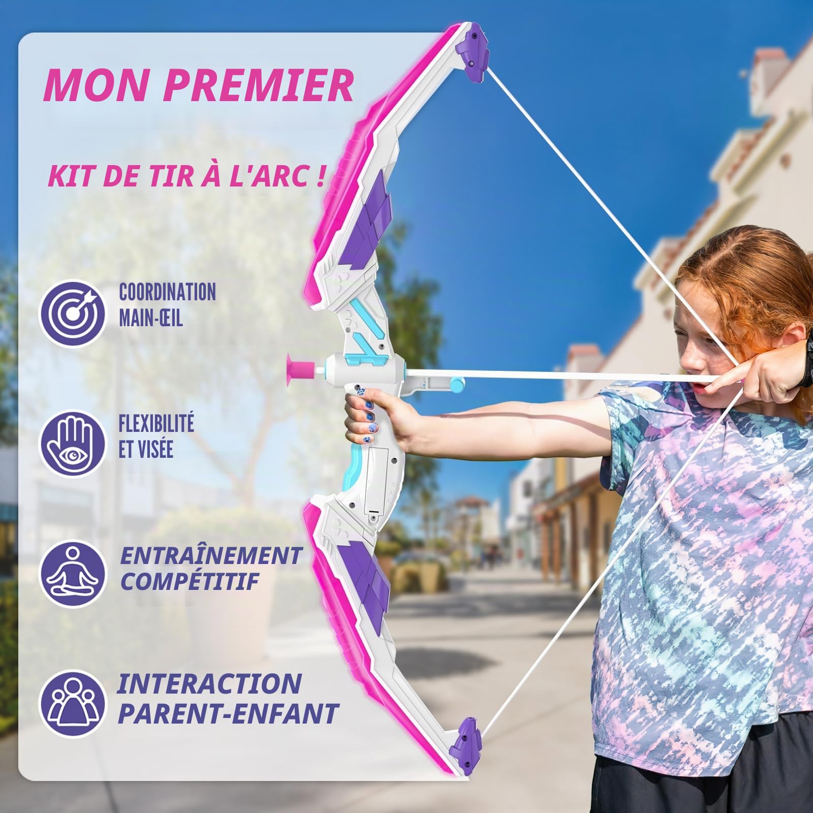 HYES Tir à l'arc Flèche et Arc Jouet pour Enfants, Kit de Tir à l'arc avec Lumières LED, flèches à Ventouse, Cible Debout, Flèches et Cibles de Score, Jouet d'Intérieur et d'Extérieur