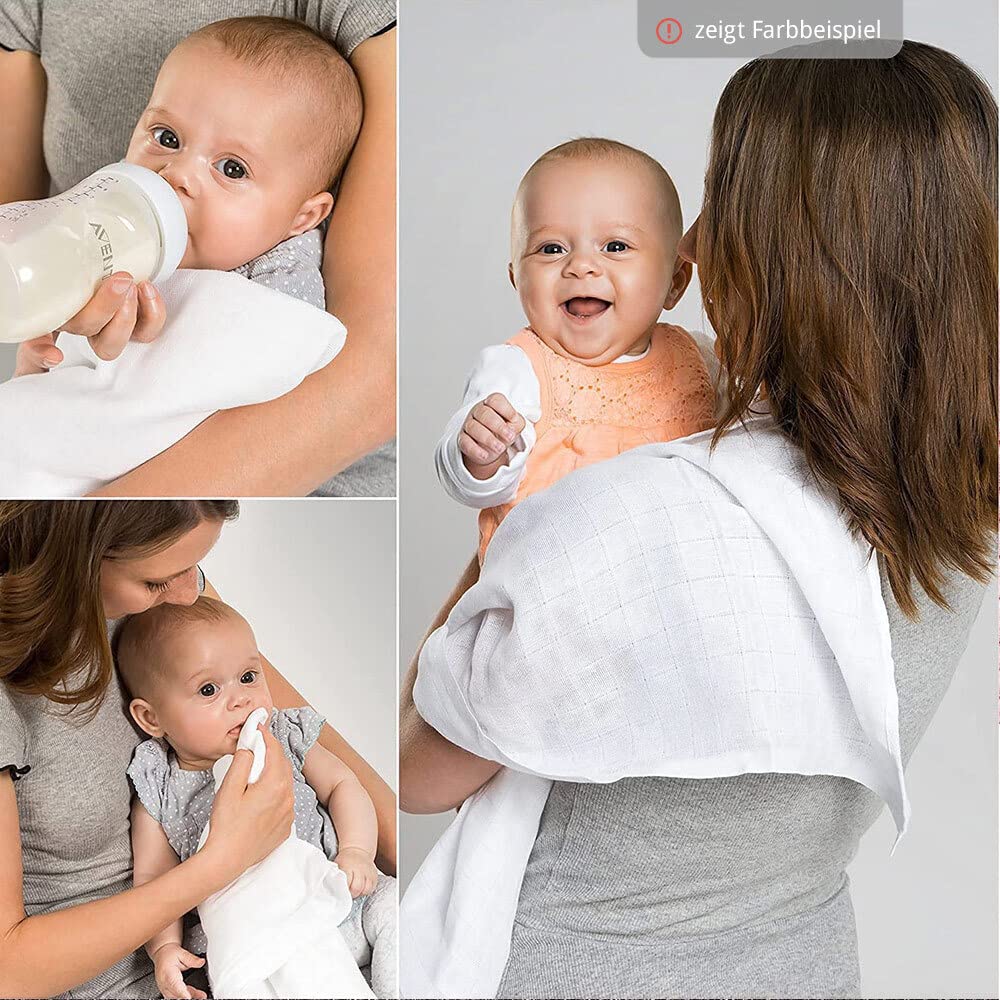 MAKIAN Mullluiers/Burp Cloths, Pack of 10, 80 x 80 cm, Oeko-Tex Standard 100 Tested, Double Woven Fabric Nappy Cloths with Reinforced Edge, Grey