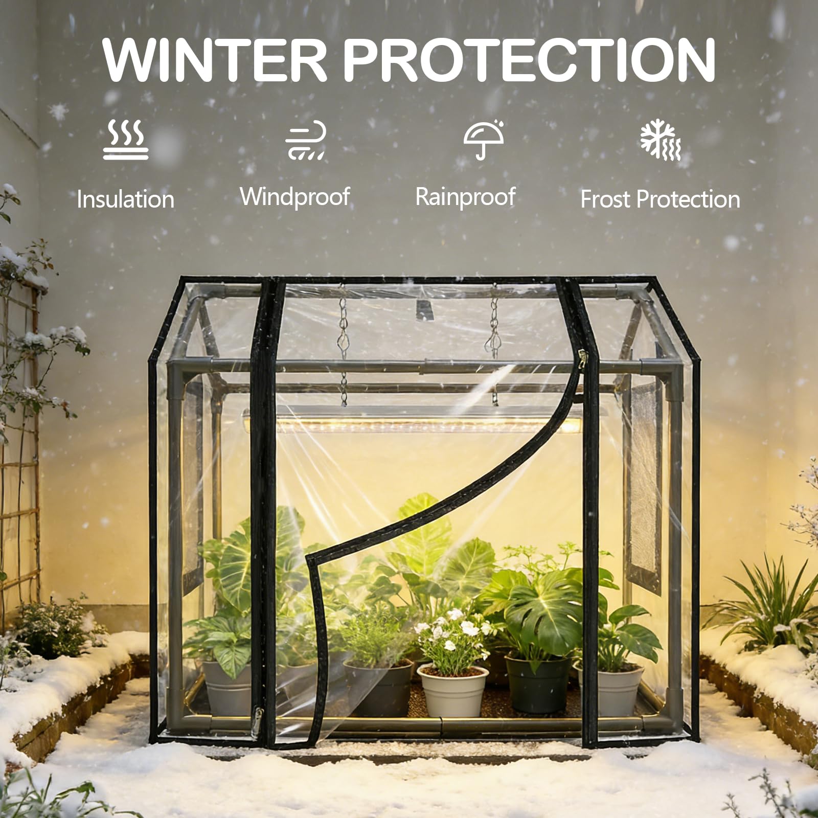 Kit di Piantagione, Serra da Balcone con 2 Vasi per Piante Copertura PVC 60 x 40 x 50 cm con Porta Avvolgibile a Cerniera Serra da Giardino Resistente Alle Intemperie Trasparente per Giardino Balcone