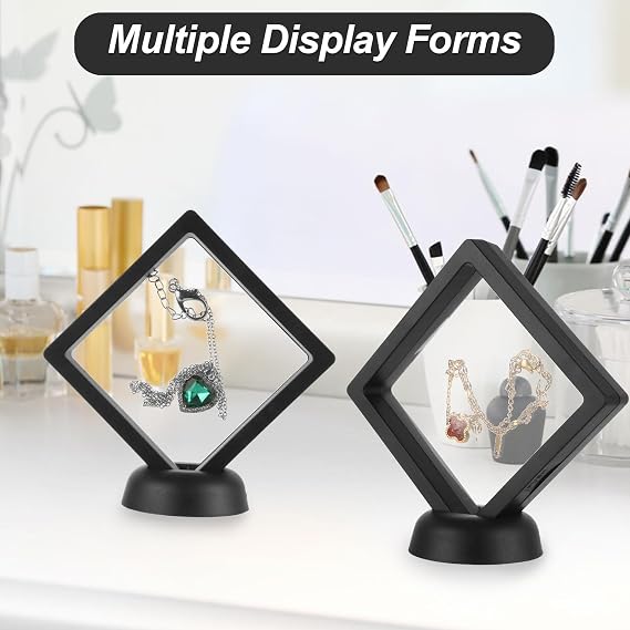 30 Pack 3D Floating Frame Display Holder 3.5”x 3.5”x 0.8”Floating Display Case with Stand, Transparent Frame Display Case for Jewelry Coin Medal Specimen