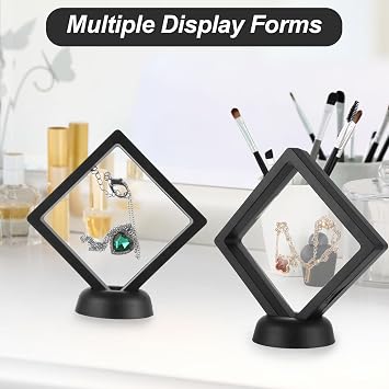 30 Pack 3D Floating Frame Display Holder 3.5”x 3.5”x 0.8”Floating Display Case with Stand, Transparent Frame Display Case for Jewelry Coin Medal Specimen