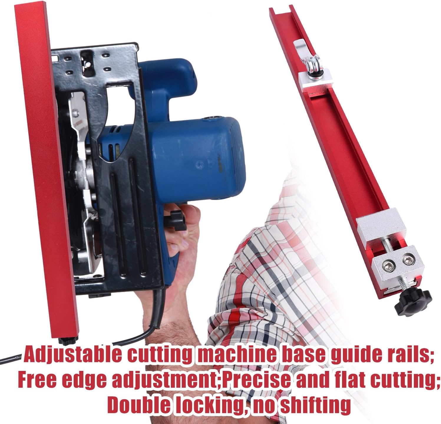 Circular Saw Guide Rail Fits 12in Saw Base, Aluminum Alloy Adjustable Cutting Machine Base Guide with Dual Locking System for Woodworking Trimming Milling
