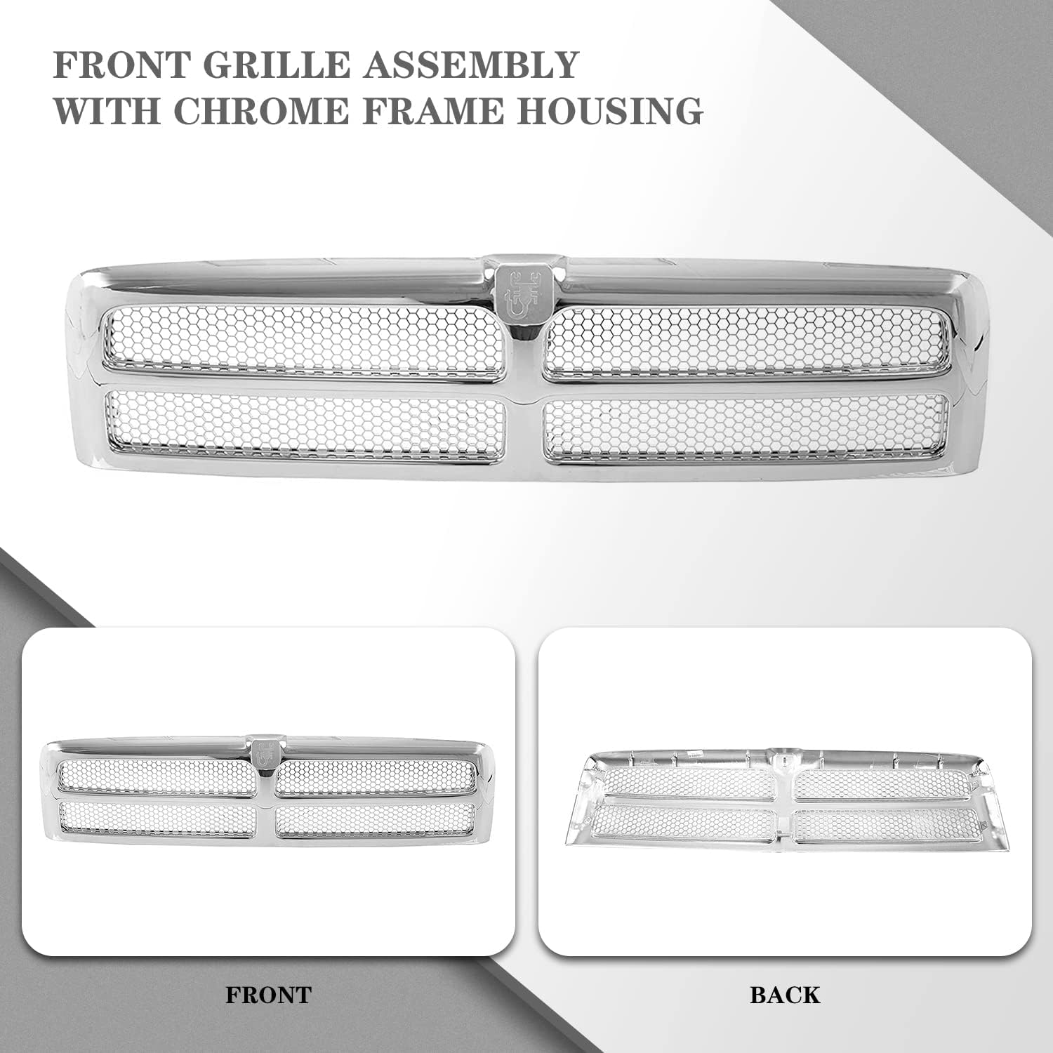 CarPartsDepot Chrome Honeycomb Mesh Grille Insert - Compatible With 1994-2002 Dodge Ram 1500, 2500, 3500 Pickup Truck - Fits CH1200178, 55055252