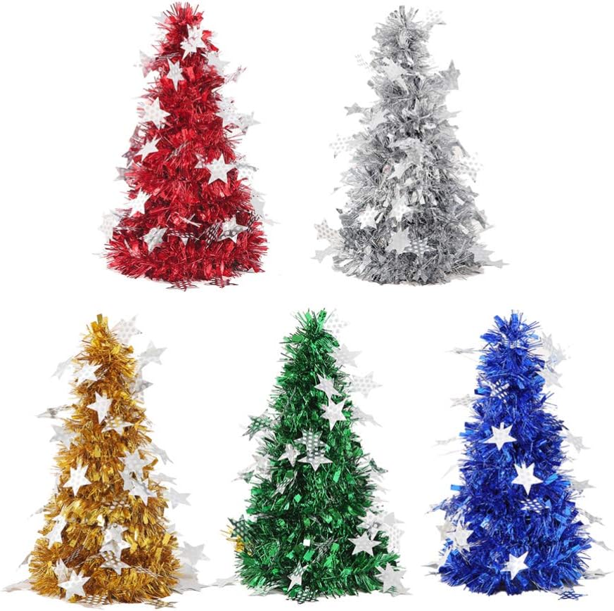 TOYANDONA 5pcs Artificial Christmas Tree Small Christmas Trees Sequins Tinsel Christmas Ornaments Holiday Centerpieces Table Decorations Xmas Party Supplies Style 1