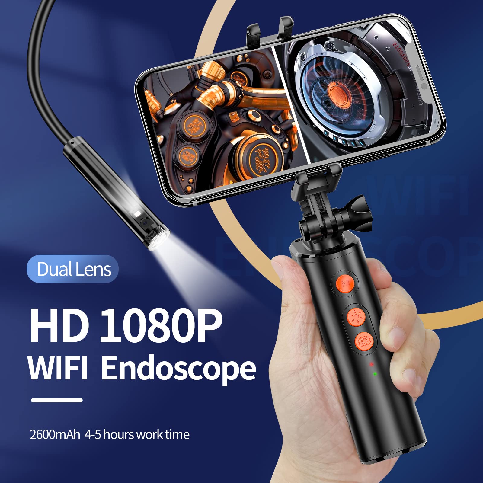 Cámara endoscópica WiFi, 5,5 mm, 1080P, HD, cámara de inspección de doble lente, cámara tubular con luz para iPhone, teléfono Android (2 m)