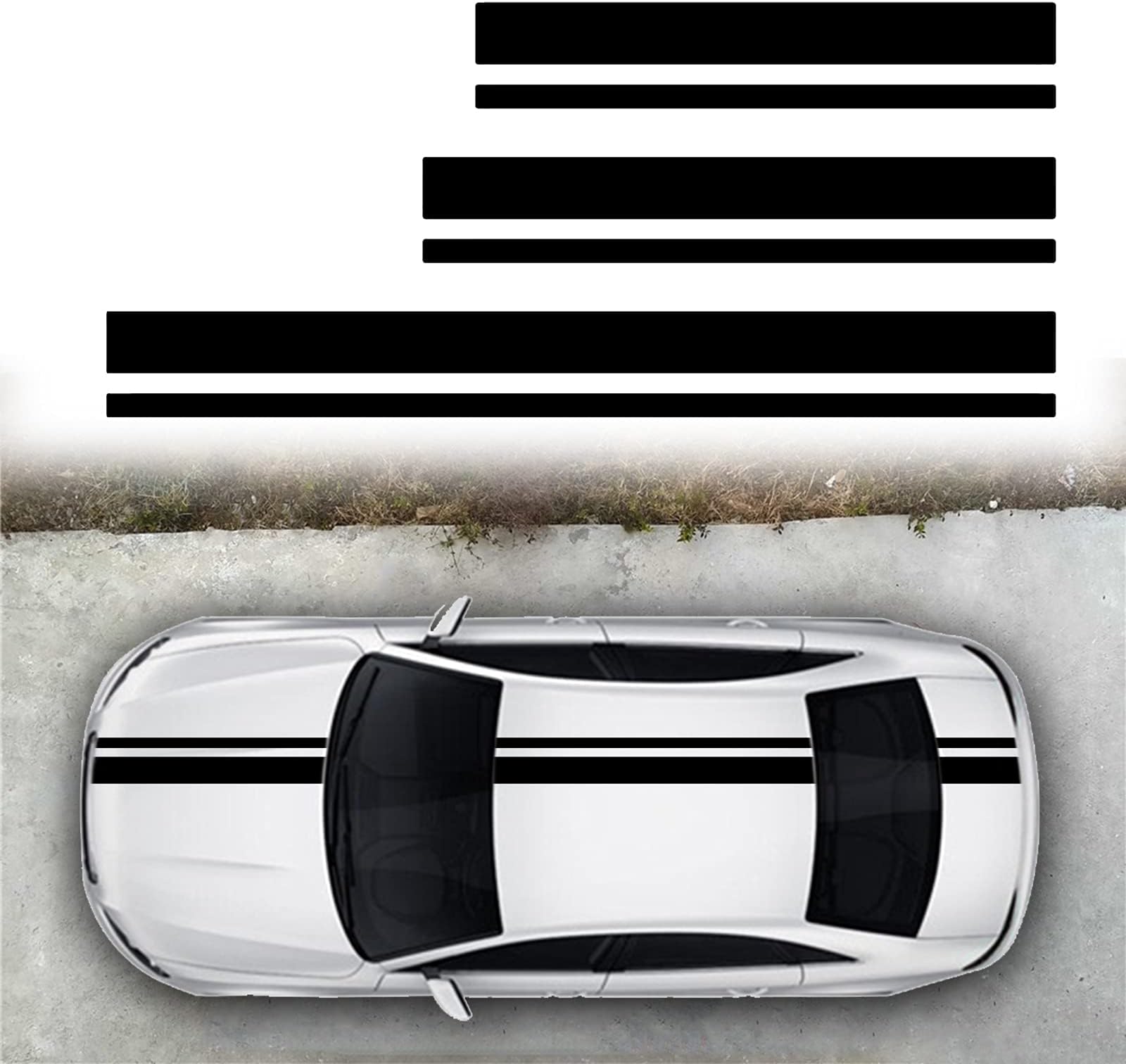 - SUNJIKA 3PCS Vinyl Car Side Sticker Long Stripe Graphic Auto Hood Tailgate Body Racing Sports Decals Universal Car Truck DIY Decal Stripe Vinyl Stickers Decoration (Black)