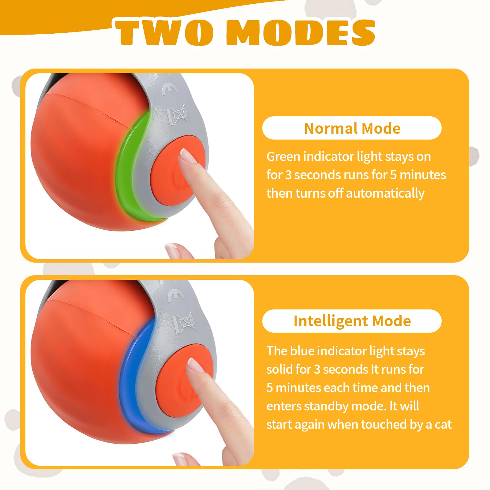Lot 2PCS Jouet Chat Interactif Balle Interactive Chat Automatique, Jouet pour Chat Intérieur avec Queue Peluche, Jeux Chat Appartement Anti Ennui, Jouet Chat Intelligent Rechargeable, Orange