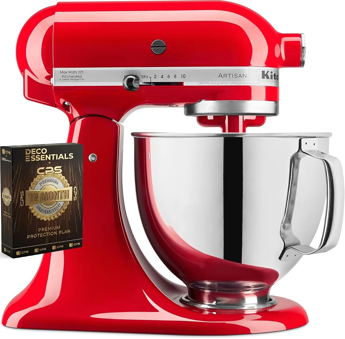 Artisan Series 5 Quart Tilt Head Stand Mixer with Pouring Shield KSM150PS, Cherry Tomato Bundle with Deco Essentials Exclusive CPS 1 Year Extended Protection Pack