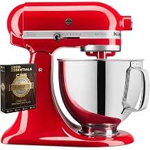 KitchenAid Artisan Series 5 Quart Tilt Head Stand Mixer with Pouring Shield KSM150PS, Cherry Tomato Bundle with Deco Essentials Exclusive CPS 1 Year Extended Protection Pack