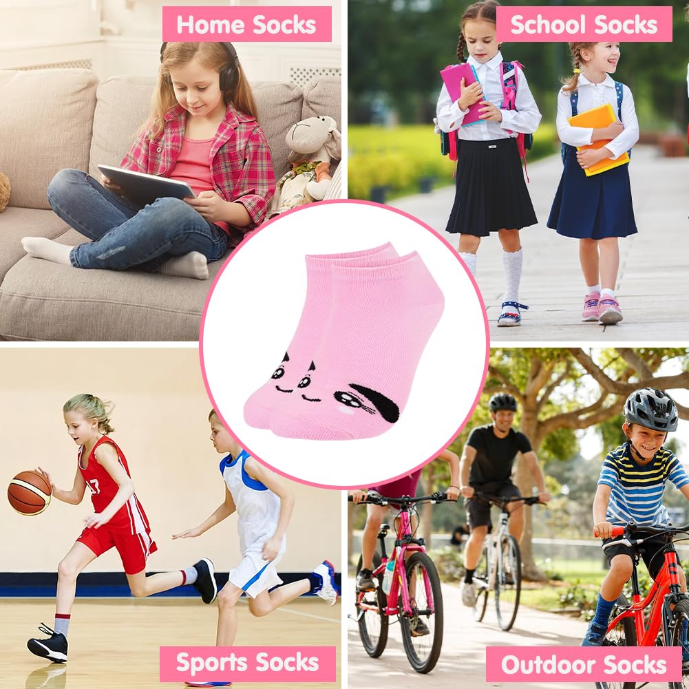 10 par dziewczęcych skarpetek do kostki, niskie wycięcie sportowe skarpety do biegania, dziecięce bawełniane skarpety dla dziewczynek, Funky Cute Cartoon, C - 10 kolorów, UK Child 9-11