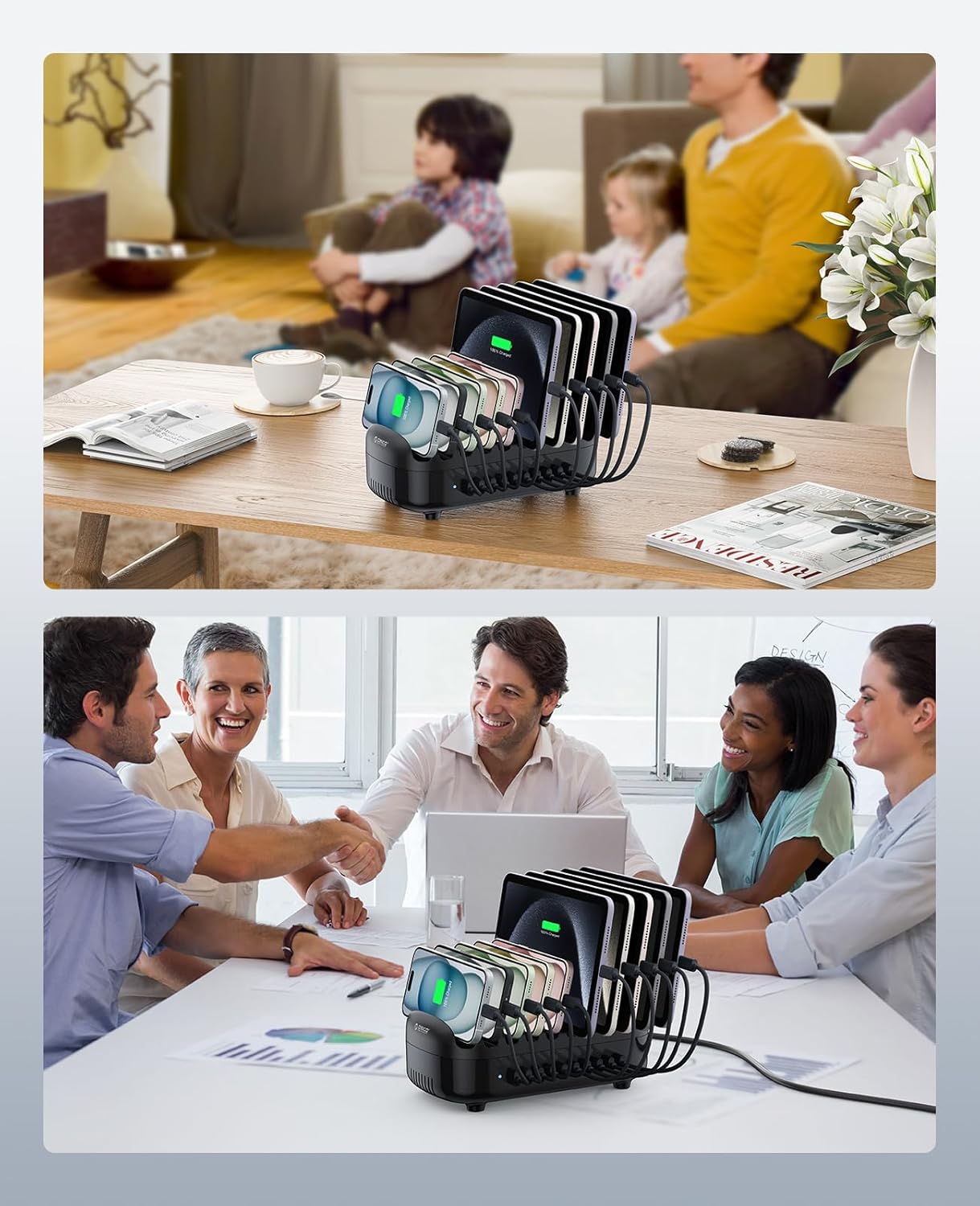 ORICO 120W Charging Station for Multiple Devices, 10-Ports USB Charging Docking Organizer with Cables, Multi USB Charging Station Compatible with iPad, Tablet, Kindle, Airpods and Cell Phone