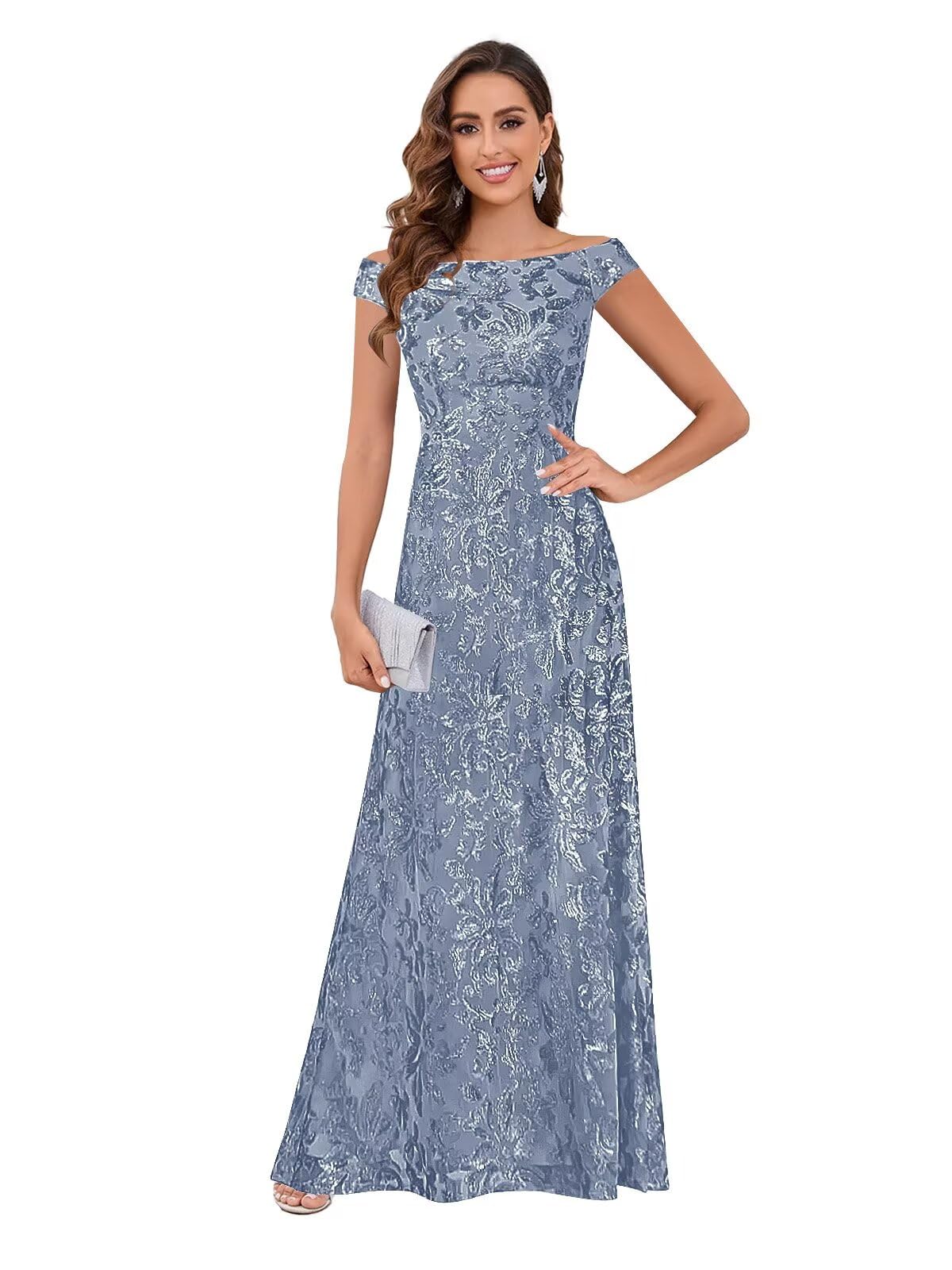 ZPVP Mother of The Bride Dresses for Women Mermaid Off The Shoulder Sparkly Evening Formal Dress