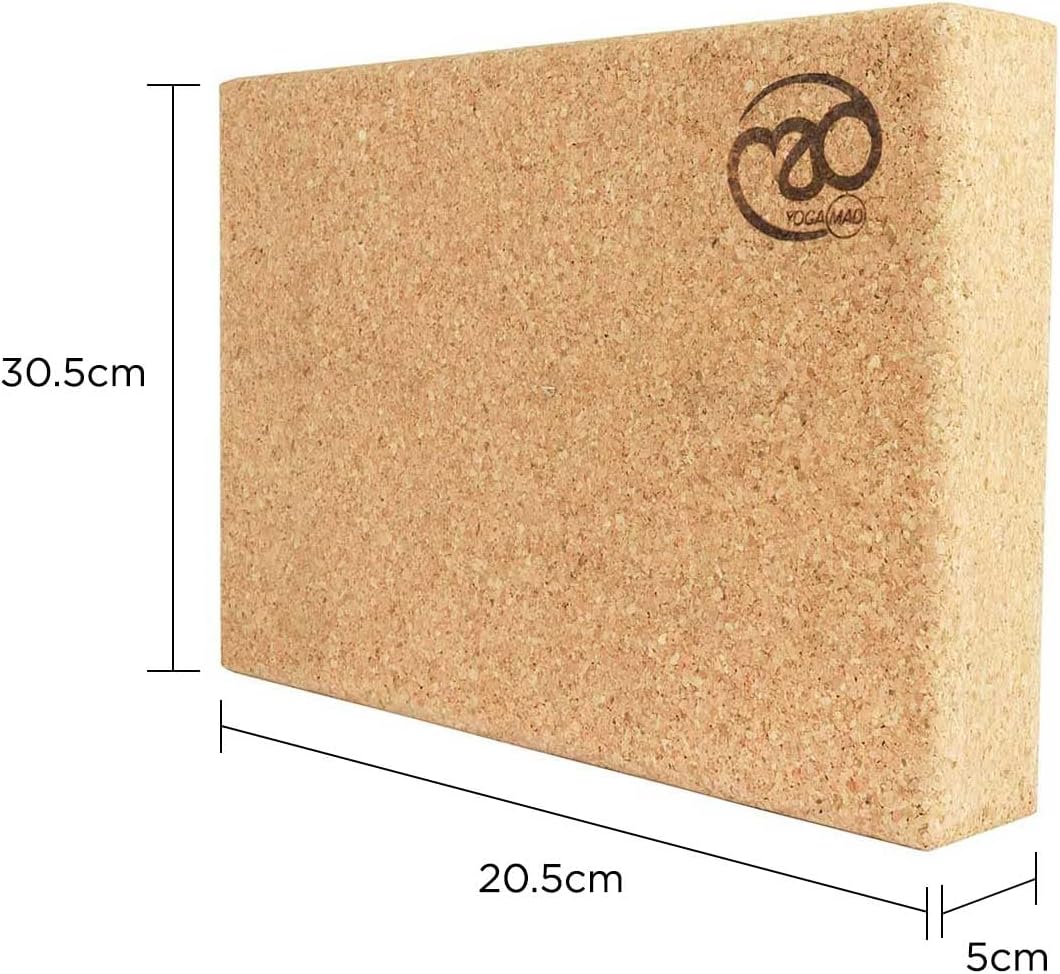 Yoga-Mad Cork Yoga Block | 30.5cm x 20.5cm x 5cm | Eco Friendly Yoga Block | Non Slip Cork Brick for Yoga, Pilates, Training and Home Workouts | Provides Support for Various Yoga Poses