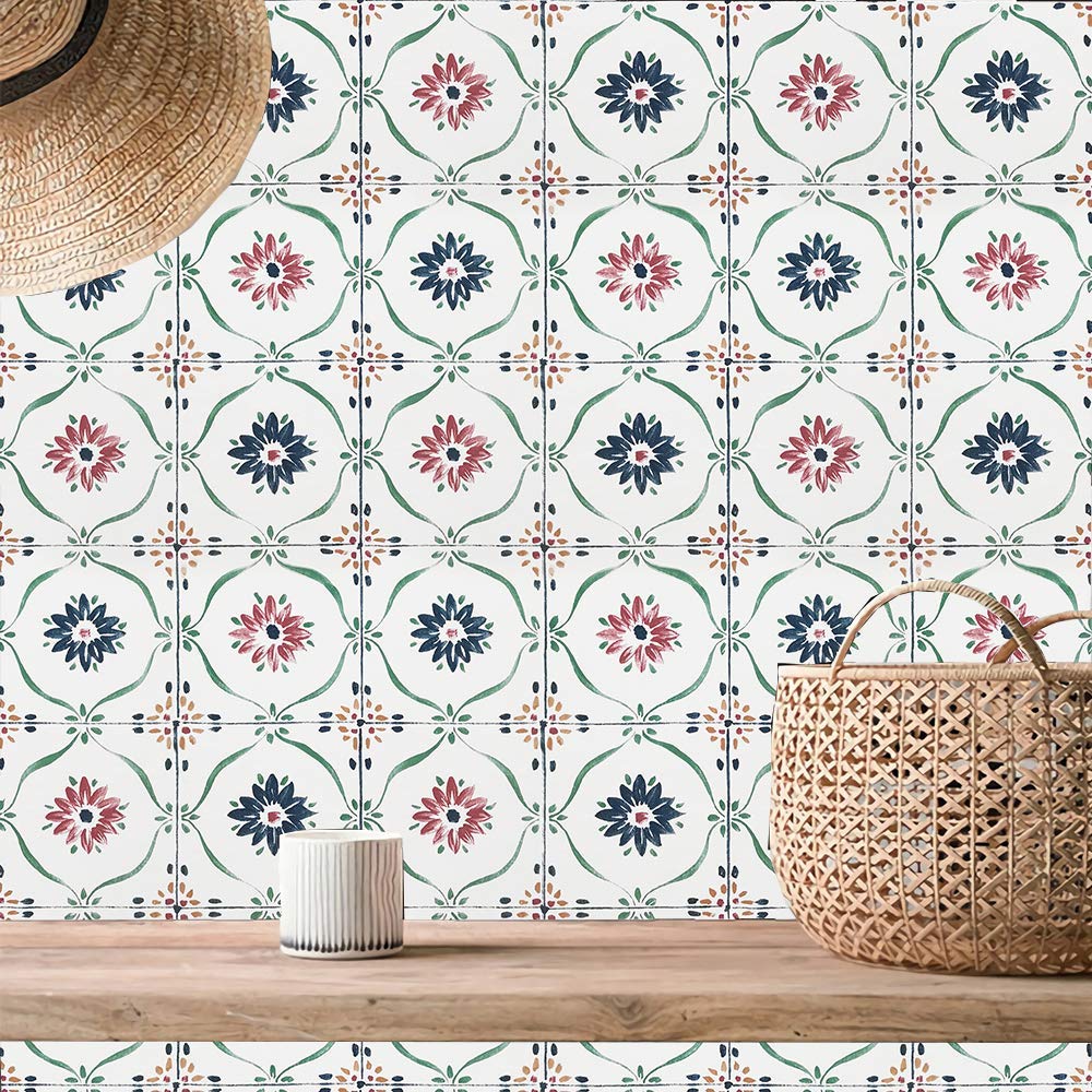 Flower Pattern Contact Paper Peel and Stick Wallpaper 17.7”X118” Removable Waterproof Wallpaper Self Adhesive Tile Contact Paper for Cabinet Laundry Room Decor Modern Paper for Shelf Drawer Liner Roll