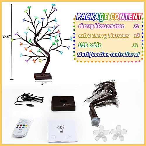 Miniatura 7 de PEIDUO RGBW - Árbol bonsái iluminado con 36 luces LED que cambian de color, lámpara de árbol de espíritu iluminado con controlador para Navidad,