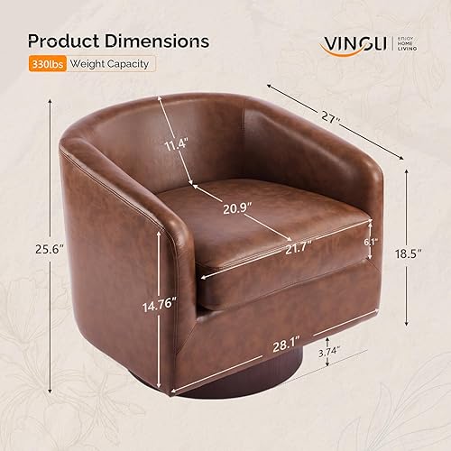 Miniatura 2 de VINGLI Silla giratoria de 360 con base de madera de ingeniería y cojín extraíble para sala de estar, dormitorio, silla de barril con respaldo
