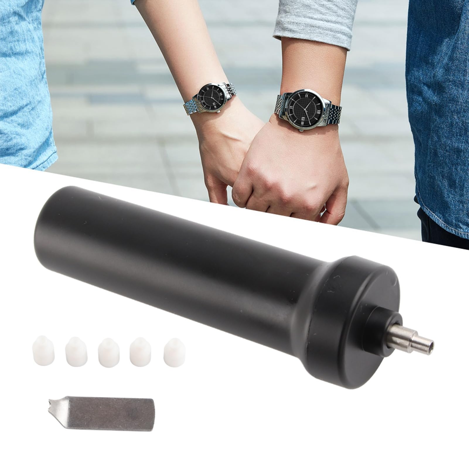 Pompe d’extraction de verre de montre, outil d’ouverture de boîtier de montre, kit professionnel de réparation de montres avec 5 buses et une tête d’outil pour barrettes de