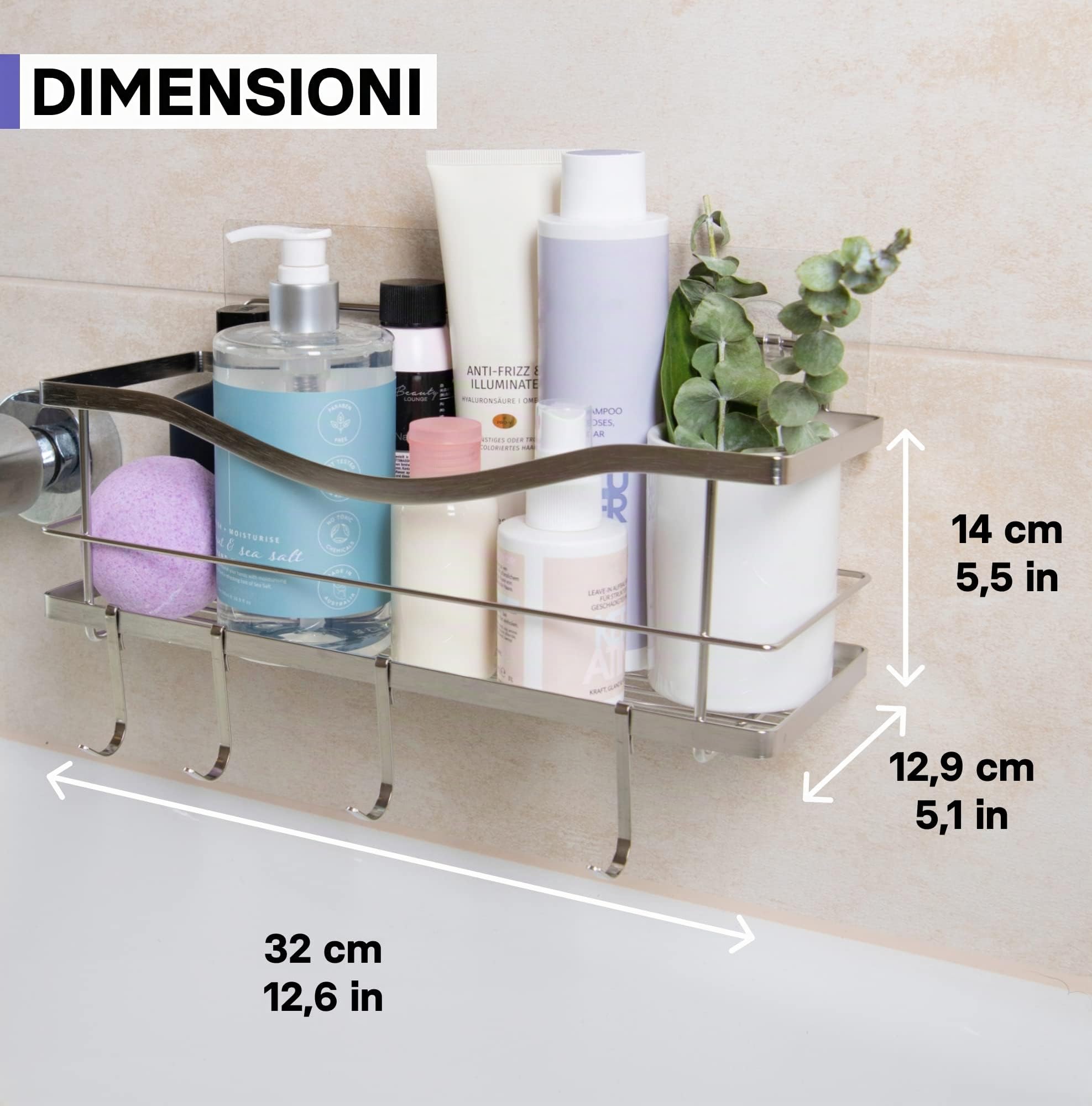 KINCMAX Mensola doccia senza foratura, in acciaio inox, antiruggine, autoadesiva, per il bagno con ganci (argento)