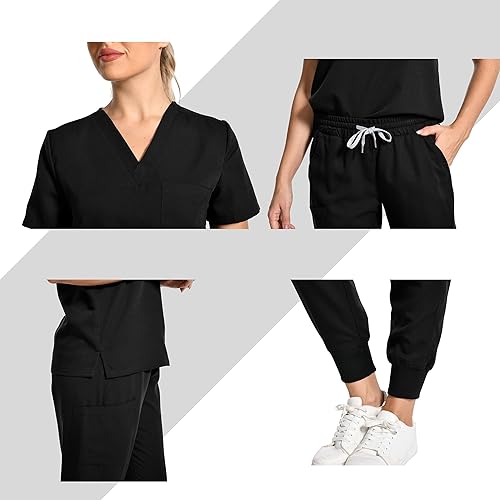 Miniatura 5 de Conjunto de uniforme médico para mujer, camiseta con cuello en V y pantalones deportivos con 6 bolsillos, ropa de trabajo de enfermera