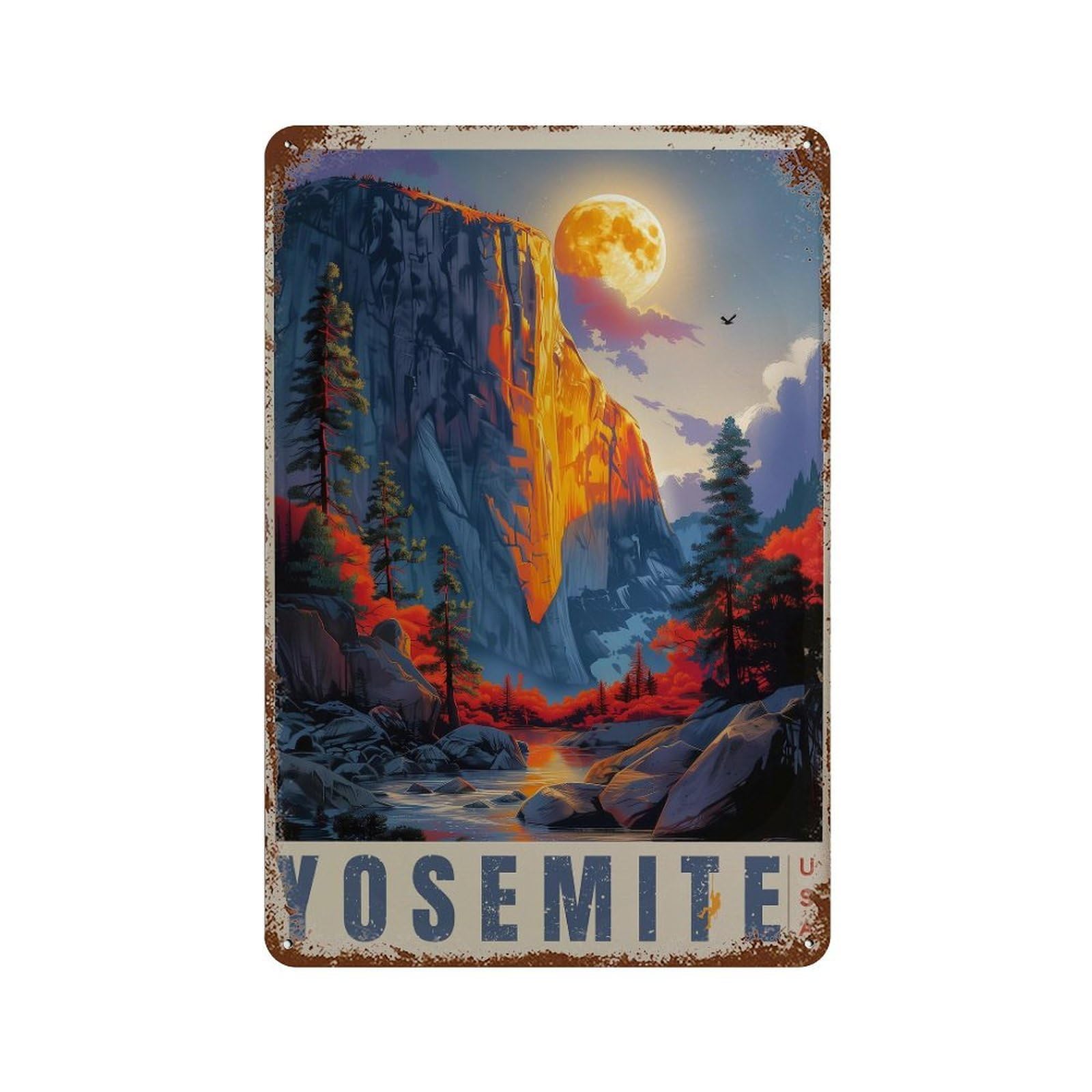 xiaoxiaoshen Yosemite El Capitan at Moonlight Wall Decor Art Metal Tin Poster Modern Home Decor Art Home Bar Shop Decorations Vintage Sign 30x20cm