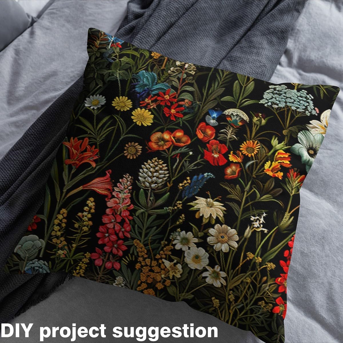 Erosebridal Florals by The Yard - Spring Summer Natural Upholstery Fabric, Leaves Fresh Botanical Indoor Outdoor, Flowers Garden DIY Decorative - Black Red Yellow, 3 Yards