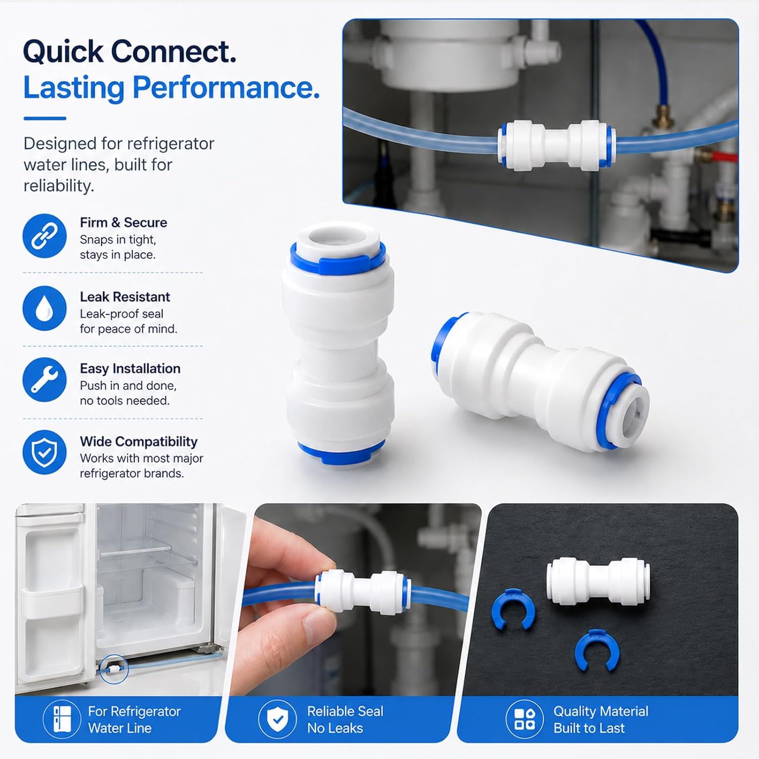 WR02X11330 5/16" to 5/16" Refrigerator Water Line Tube Connector, Compatible with GE Hotpoint Refrigerator Ice Maker Water Line, Replaces 963908 WR02X10471 AP3414915, 2 Pack