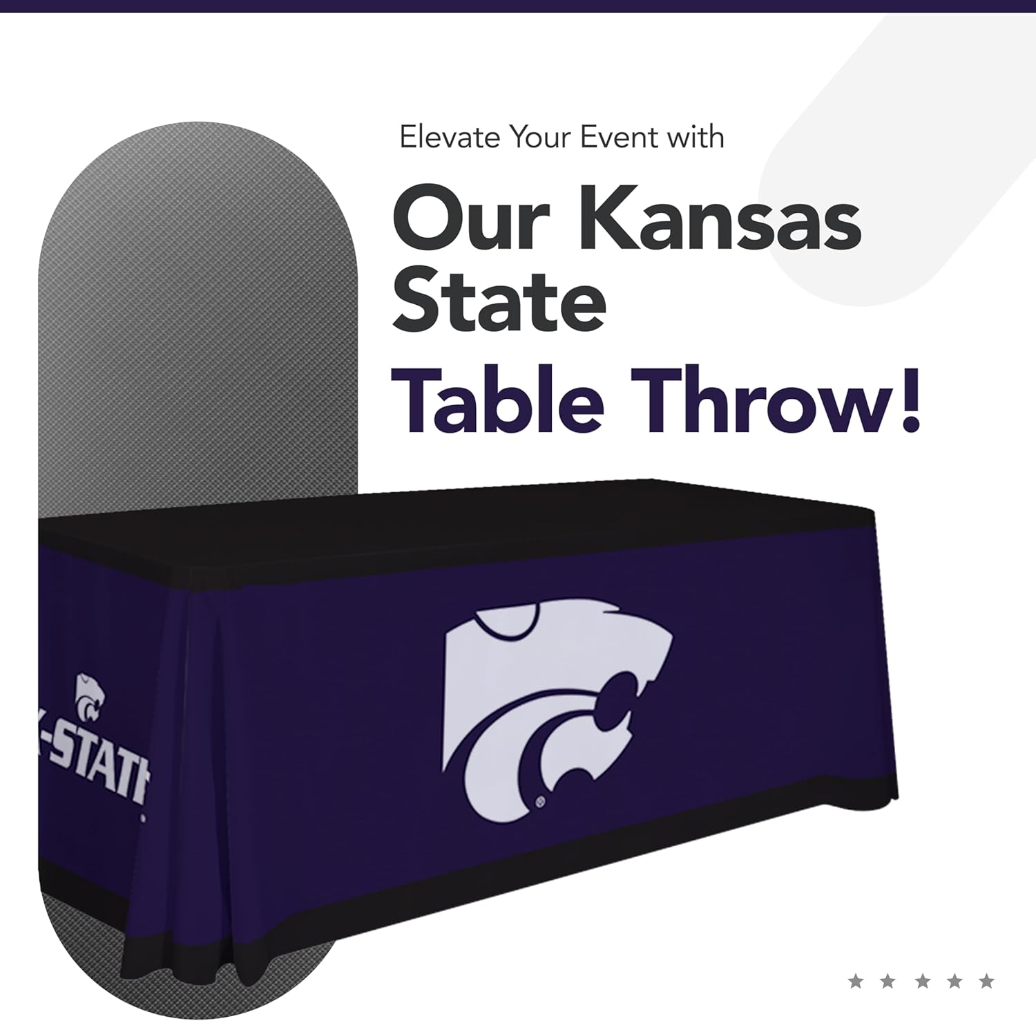 Kansas State Wildcats College Sports Printed Table Throw - NCAA Licensed - Polyester - School Tablecloth (Purple, Black, White) (6' Draped)