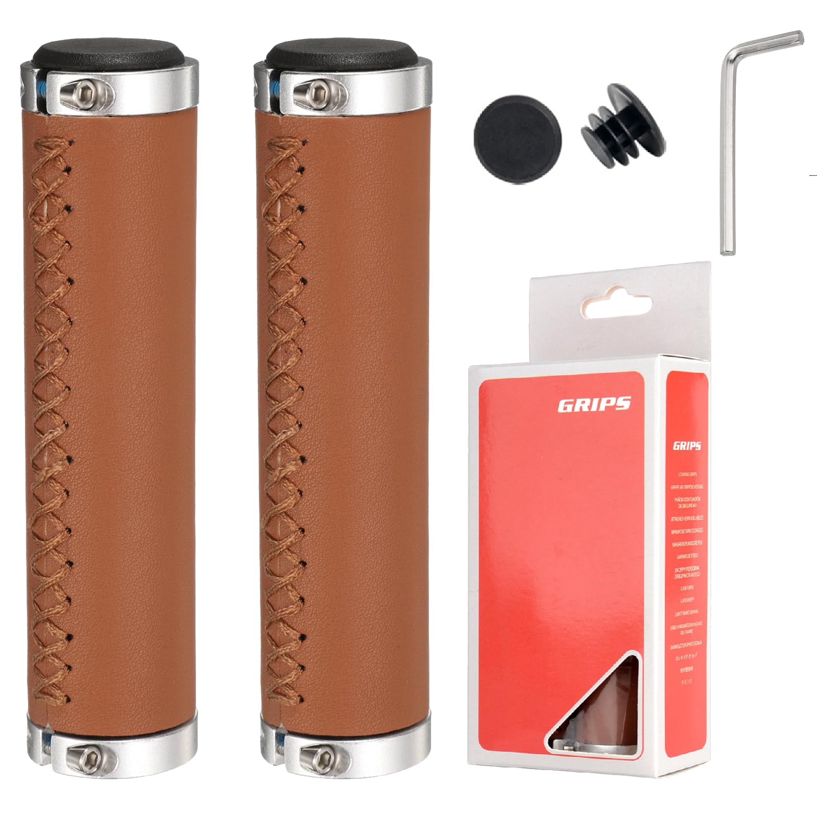Vonmerie Bike Handlebar Grips, Premium PU Leather Ergonomic Grip Set with Aluminum Lock, Non-Slip & Shock-Absorbing for MTB, BMX, Cruiser, Scooter (Brown) — image 1
