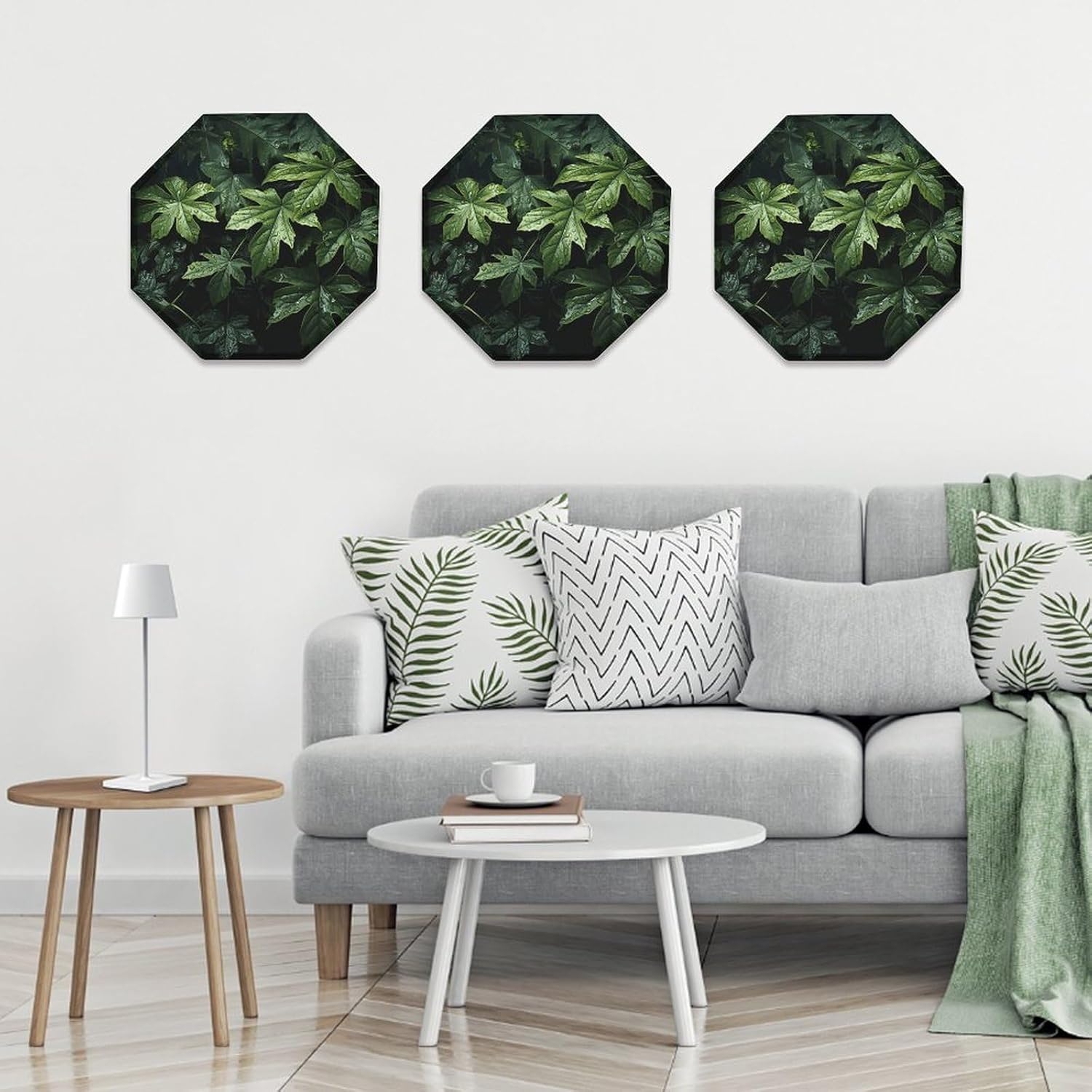 Ctagon Metal Sign for Home, Modern Display Plate for Kitchen, Green Leaves Pattern Plates Accent Hanging Wall Decorations 3PCS for Living Room, Bedroom, Hallway, Hotel