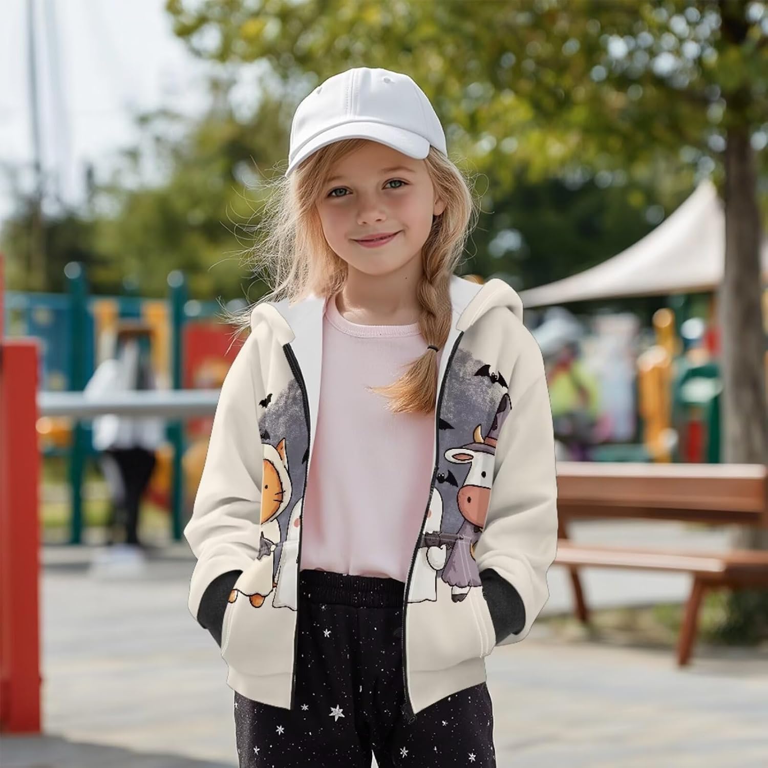 WELLFLYHOM Full Zipper Girls Graphic Hoodies 6-16 Fleece Lined Long Sleeve Sweatshirts Athletic Zip Up Kids Sweater Top
