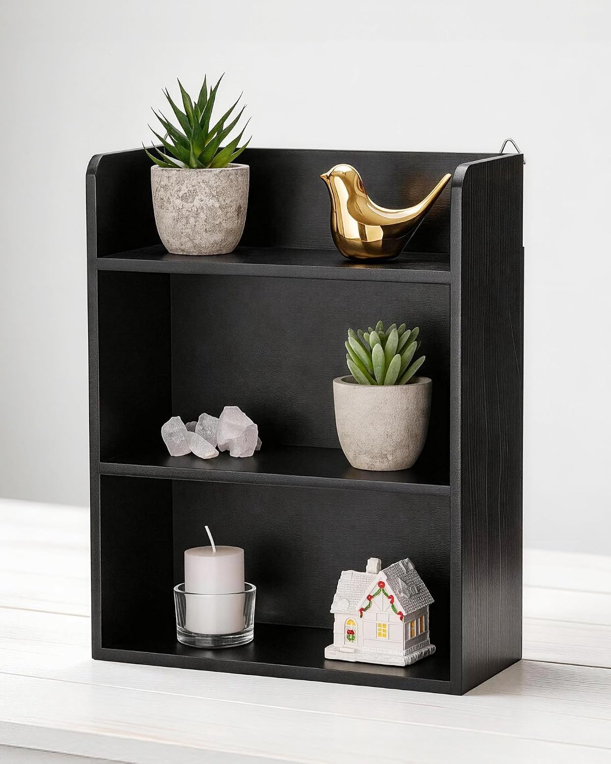 Vintage Small Trinket Display Shelf Shadow Box | Fully Assembled, Wooden Shelf for Wall Or Desk, Display Collectibles, Knick Knacks, Mini Figurines, Perfumes & Crystals |-image-21