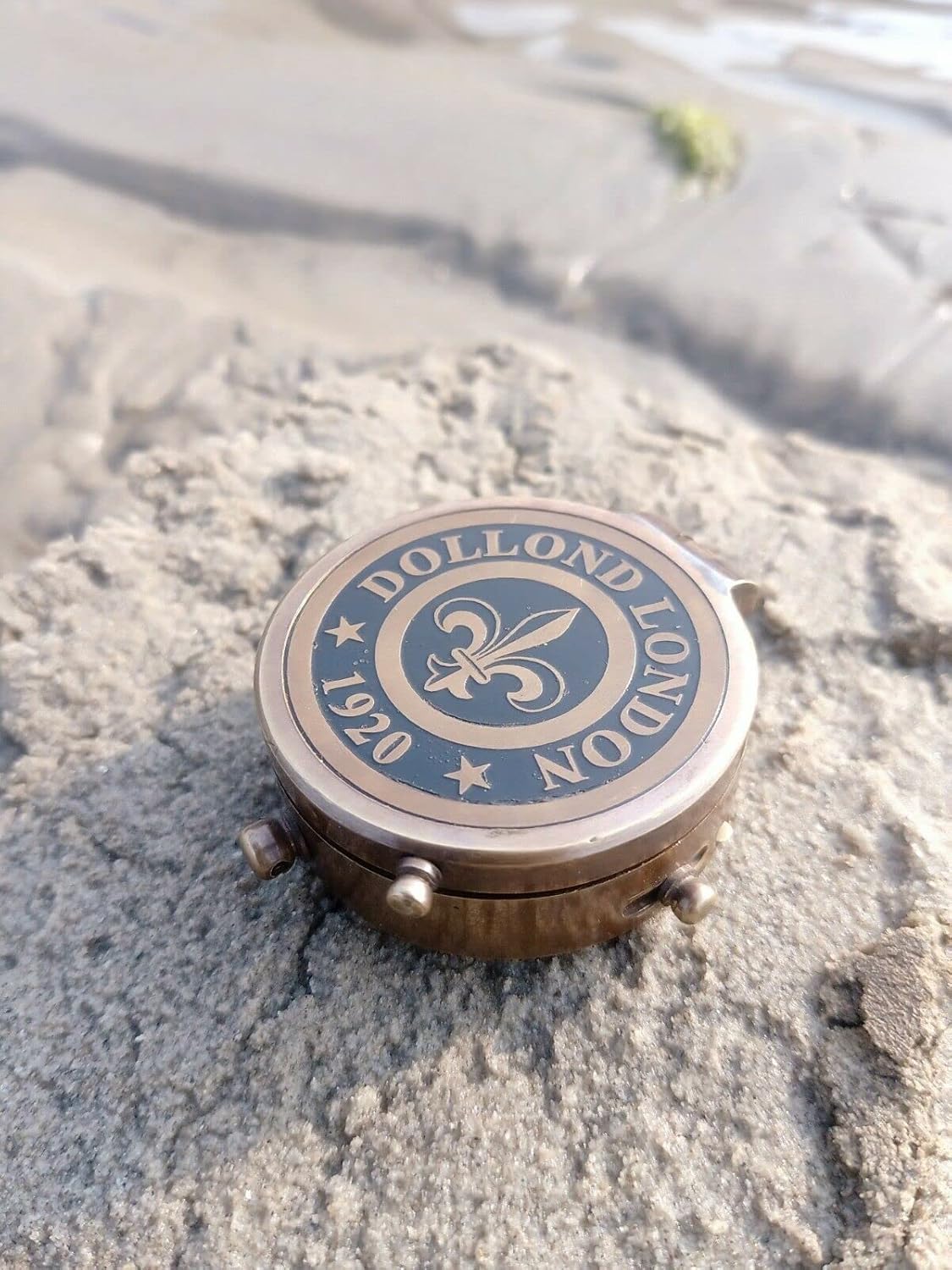 Personalized Antique Brass Compass Dollond London 1920 Vintage Style Compass, Fleur-de-lis Design Personalized Engraving Available