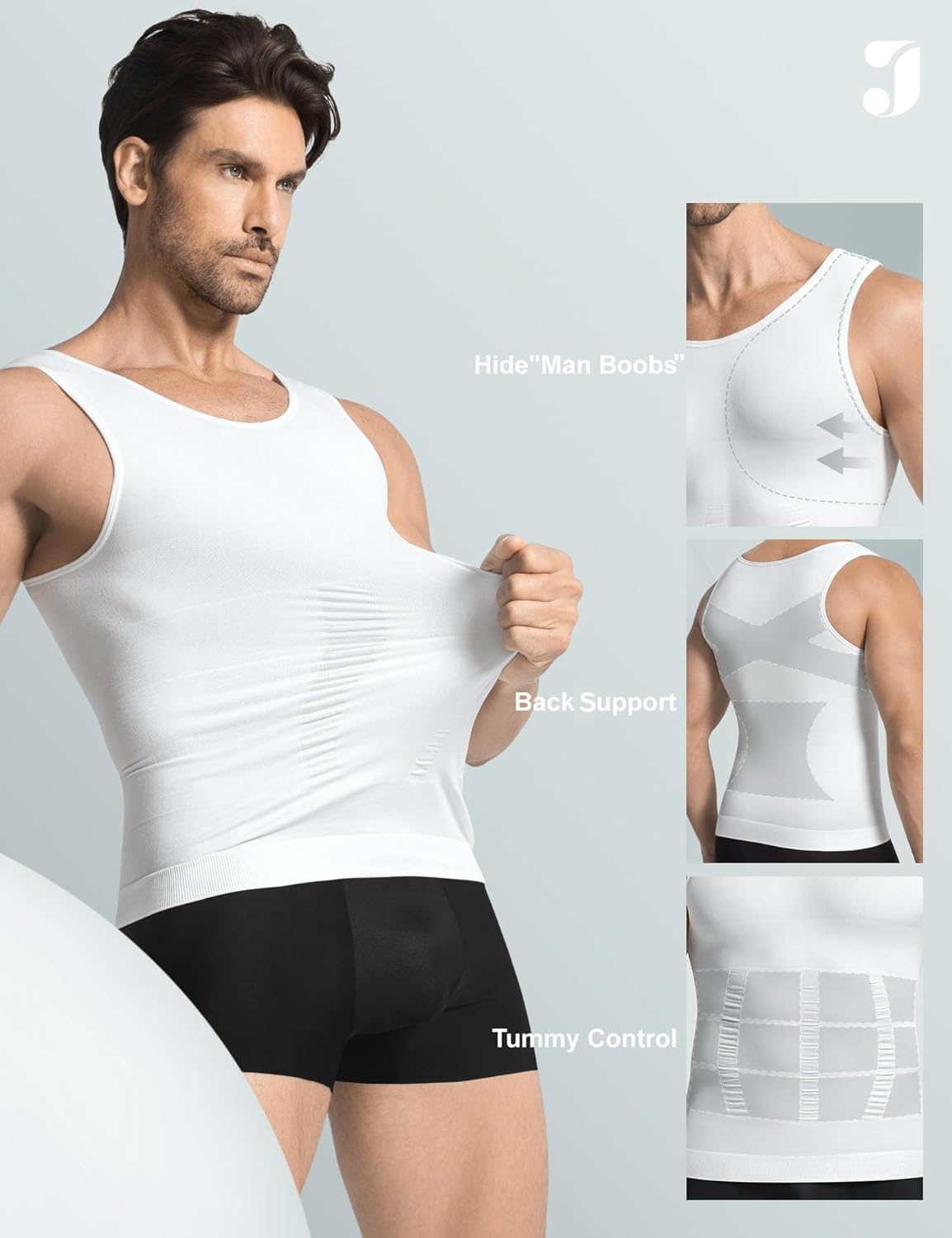 3 Pack Compression Shirt Men Slimming Body Shaper Tummy Control Vest Workout Tank Top Shapewear - Image 3