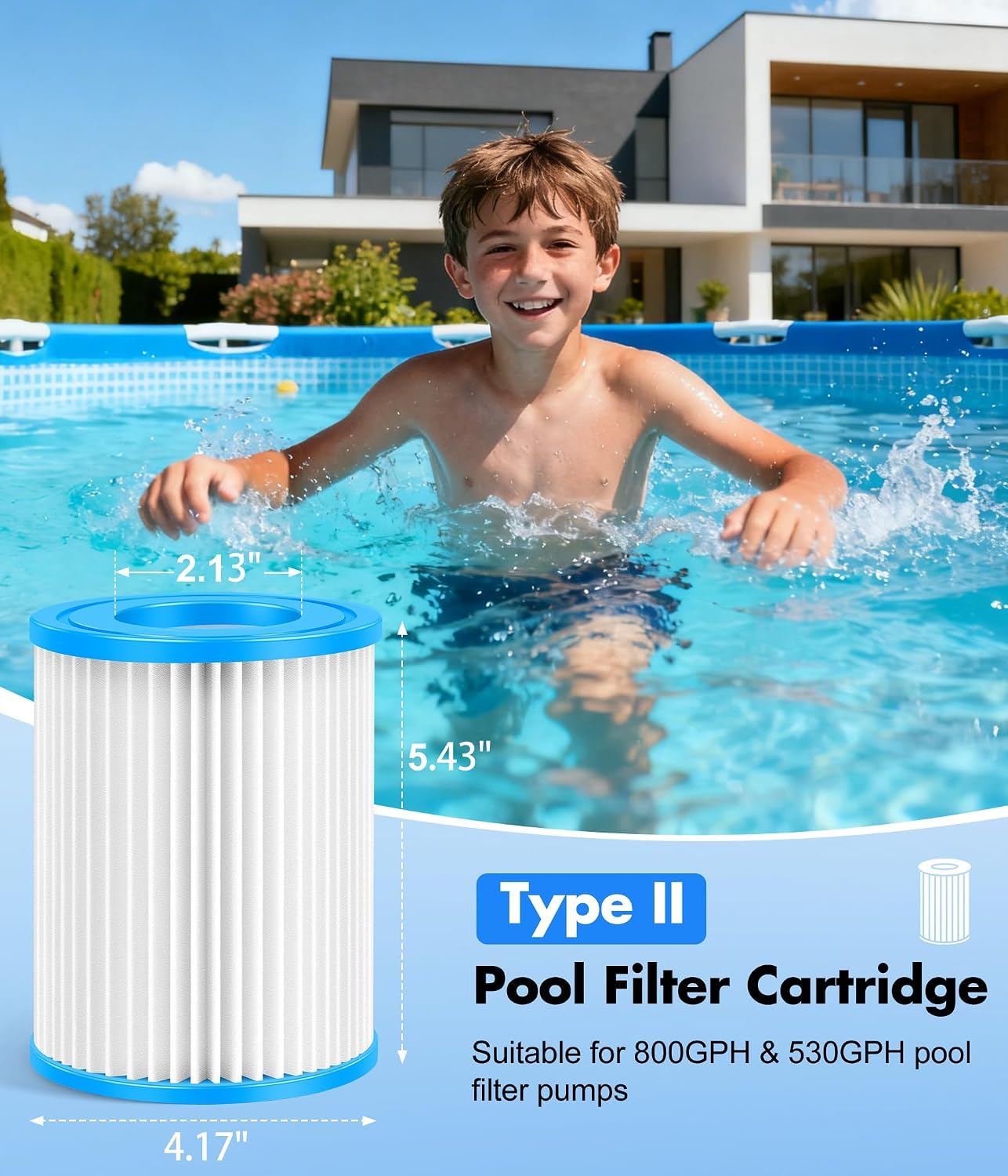 Filter Typ II für 58094, Filter größe 2 geeignet für Steel pro Frame Pool, Familien-Pool,aufblasbarer Pool-Filter (4 Stück)