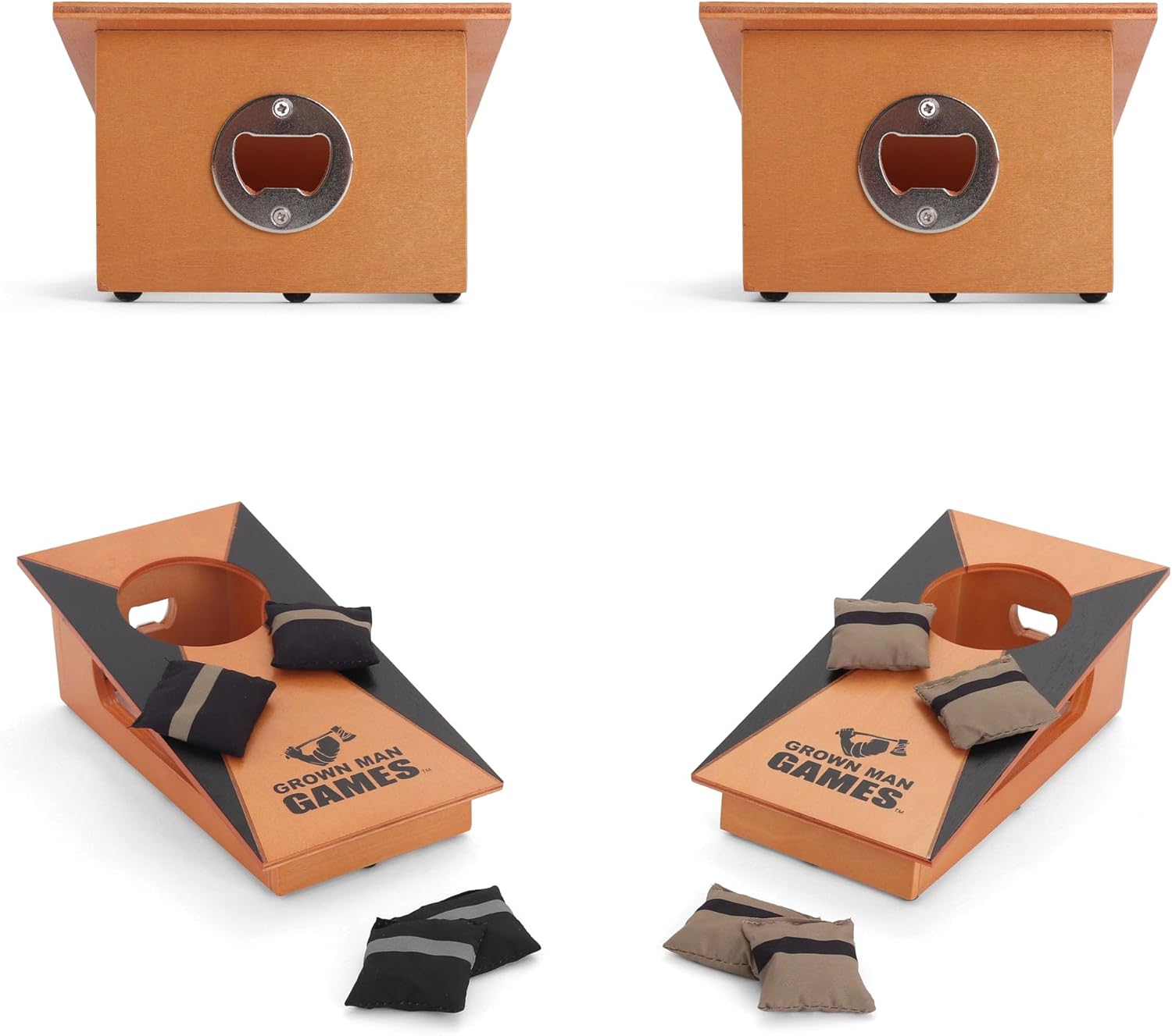 Grown Man Games Mini Tabletop Cornhole Set - Desktop Corn Hole Game with Bean Bags - Portable Indoor Toss Game for Office Desk, Bar, Travel & Party - Fun Gift for Men, Adults & Family
