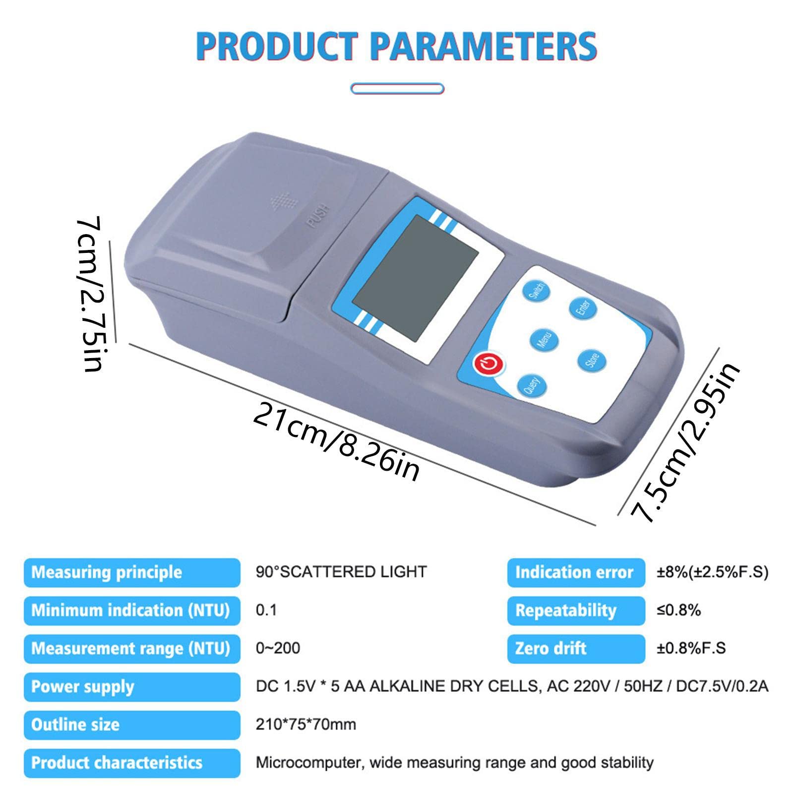 Medidor De Turbidez Digital, Turbidímetro De Alta Precisión ABS De 500 G, Medidor De Turbidez Electrónico con Pantalla LED, Analizador De Turbidez para Piscinas, Industria Alimentaria, Laboratorio