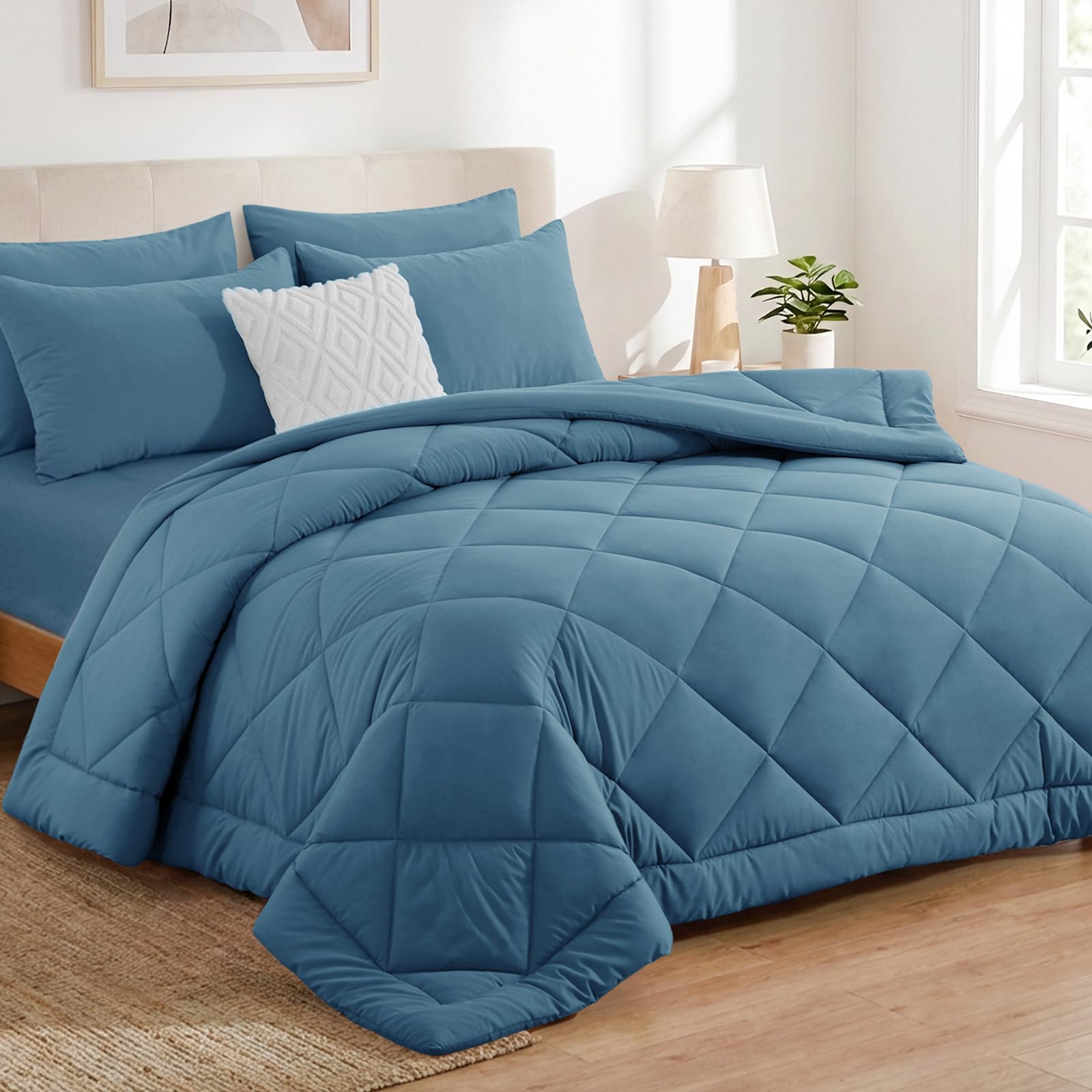 Aisbo Coverless Duvet Double Size 10.5 Tog - 200x 200cm, Dusty Blue Duvet with 2 Pillowcases Soft Lightweight Comforter Set for All Seasons