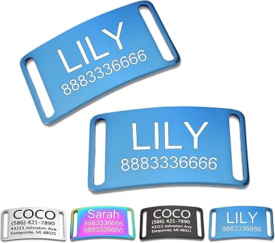 Slide-On Pet ID Tag,Silent Collar Tag for Dog and Cat Collars,Curved Personalized Engraved Tag,Custom Stainless Steel Chew-Proof Tags,4 Sizes,Glossy Finish Blue,Christmas Gift,Closed Ends