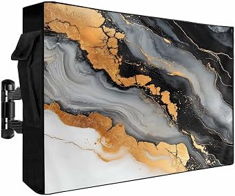 Outdoor TV Cover 70-75 inch Marble Black Weatherproof TV Screen Protector Granite Surface Sketch Abstract Gold Outdoor TV Enclosure for Seal Full Coverage - Outside LED, LCD, OLED Flat Screen TVs