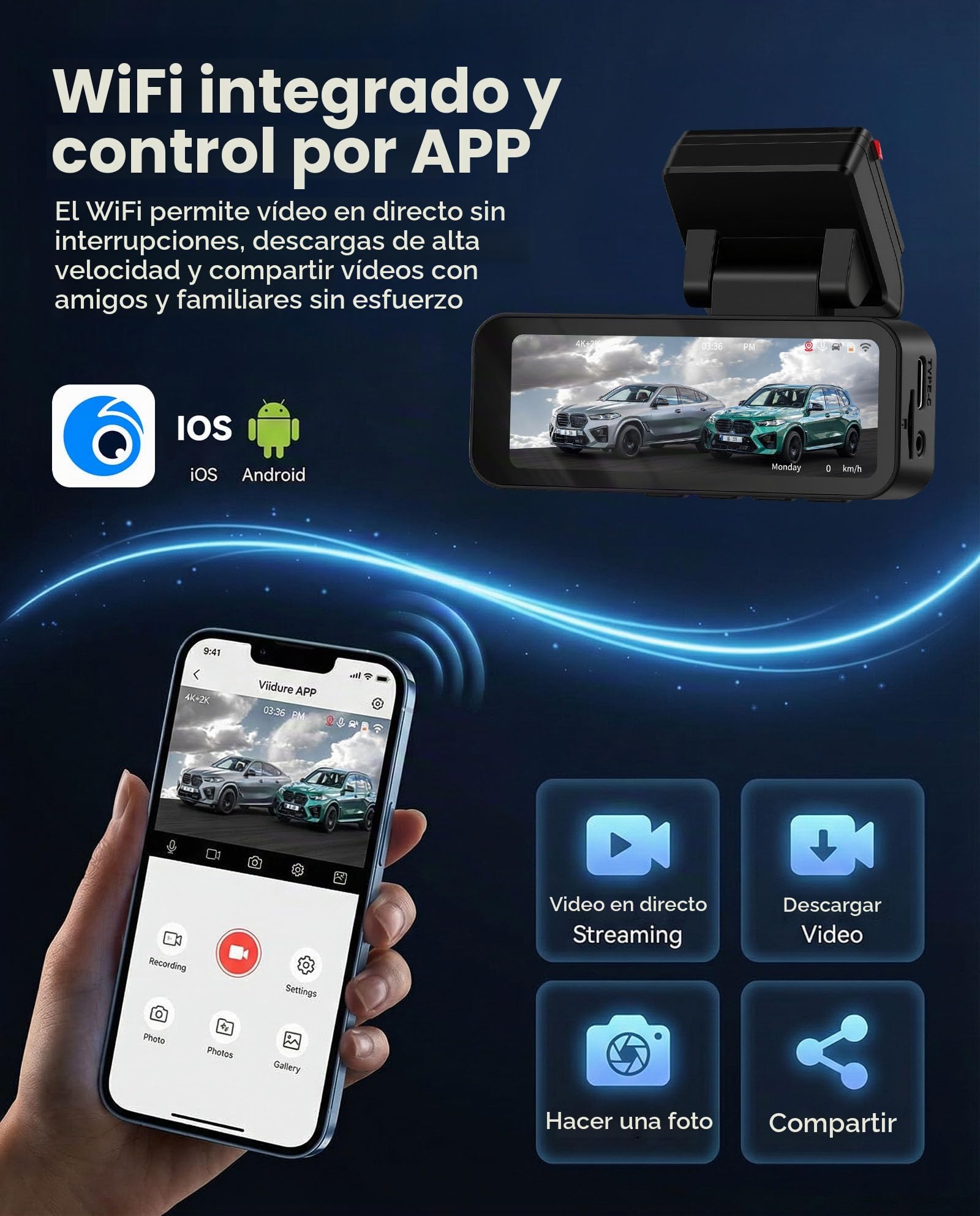 SIXWIN Dashcam 4K para Coche – Cámara Delantera 4K UHD y 2K Trasera Full HD, Pantalla 3.16″, WiFi y App, GPS, ADAS, Sensor de Golpes,Grabación Cíclica, Monitorización de Aparcamiento 24/7