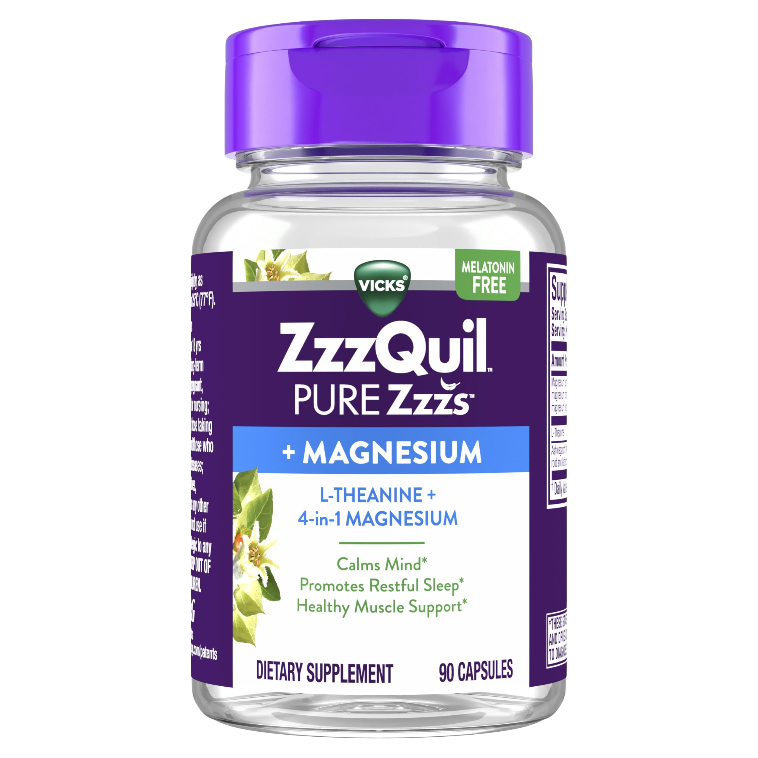 ZzzQuil Pure Zzzs, +Magnesium Capsules, L-Theanine and Magnesium, Sleep Aid, 4-in-1 Magnesium: Citrate, Bisglycinate, Oxide, and Carbonate, Sleep Aids for Adults, 90 Sleep Capsules — Amazon image 8