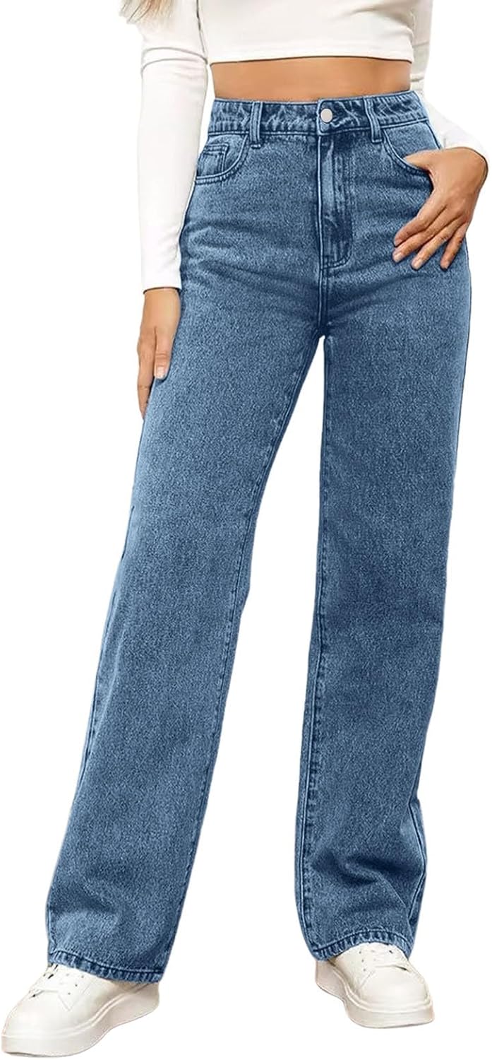 Pantalon évasé taille haute avec poches pantalon décontracté coupe ample Femme