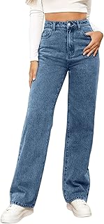 Generisch 2025 Moda Mujer Color Sólido Pantalones Holgados Botón Bolsillo Lavado Cintura Pulido Pantalones Vaqueros Rasgados Pantalones Vaqueros Mujer 40