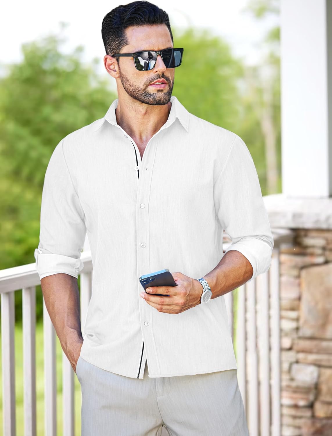 MAPICK Mens Casual Button Down Denim Shirts Long Sleeve Untucked Stretch Wrinkle-Free Dress Shirt - Image 4