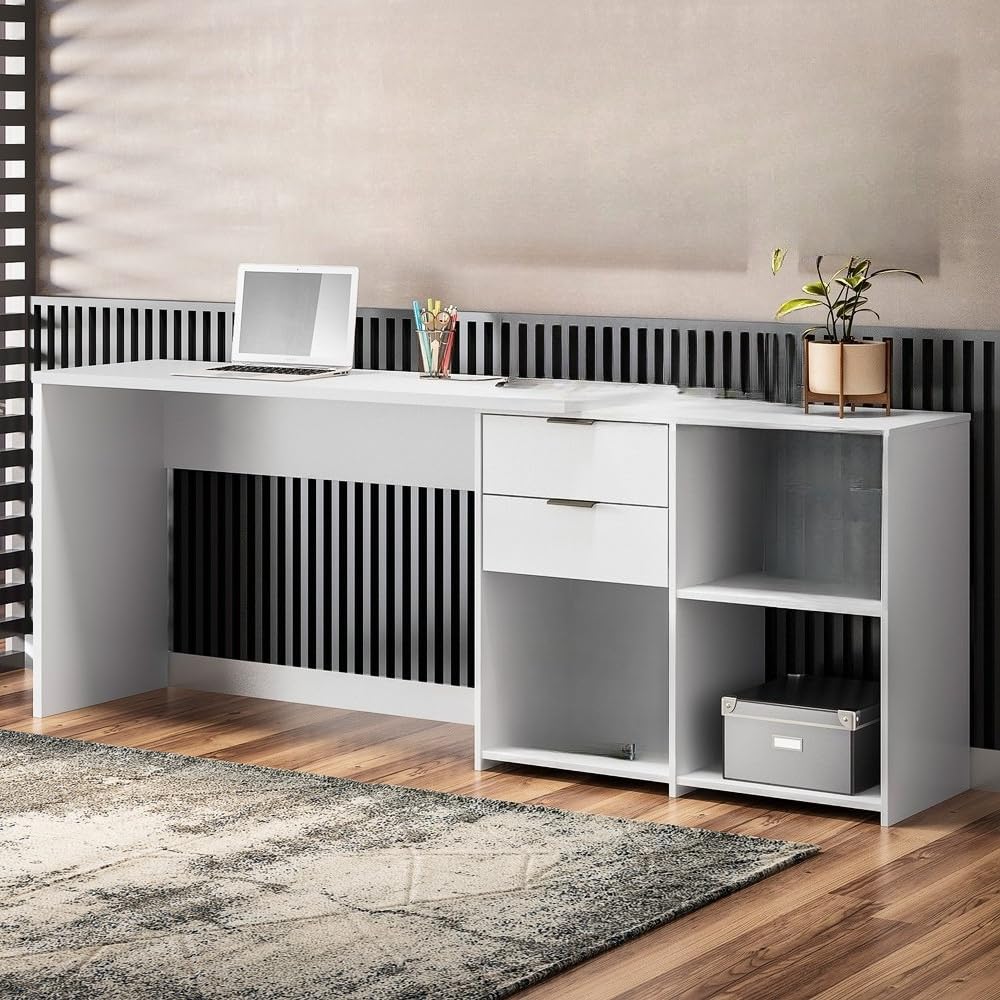 Escrivaninha com 2 Gavetas 60cm para Home Office, Mesa de Escritório Moderna com