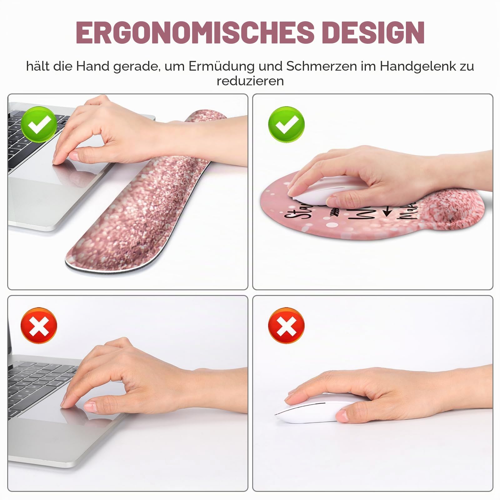 ToLuLu Tischmatte, XXL großes Mauspad Handgelenkstützen-Set, 4 in1 Gaming-Mauspad Tischpad + ergonomisches Mauspad mit Handgelenkauflage + Tastatur Handgelenkstütze + Untersetzer für Frauen Home