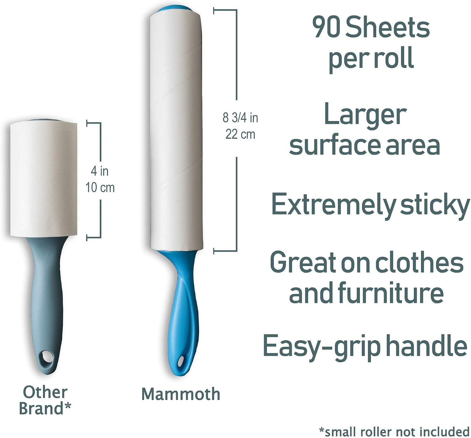 Mammoth Lint Roller-Extra Large Lint Roller, 2 Rollers and 2 Refills, 90 Sheets per Roll, Perfect for Pets (360 Extra Long Sheets Total)