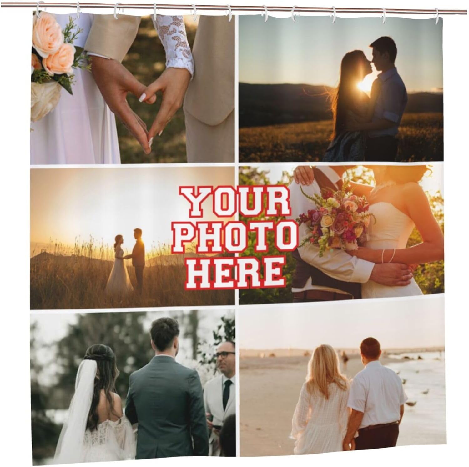 Personalized Shower Curtain Custom Shower Curtains with 6 Photos Text Customized Shower Curtain for Bathroom with Hooks 66 Inch X 72 Inch